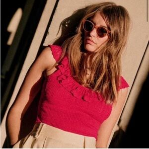 Sezane Pink Ruffle Top